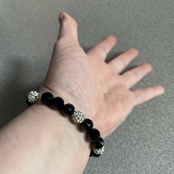 Black & Rhinestone Beaded Stretch Bracelet - Picture 2 of 5